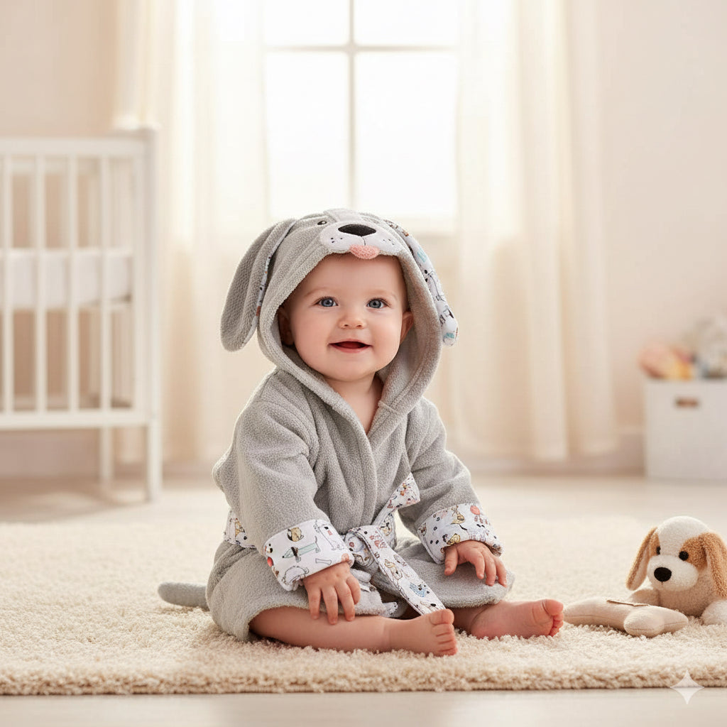 Albornoz Infantil con Capucha – Diseño Animal, Suavidad y Absorción para el Baño