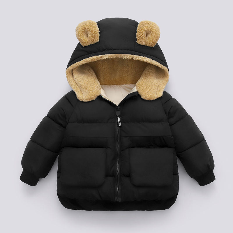 Chaqueta corta y gruesa con capucha para niños, ideal para otoño e invierno.